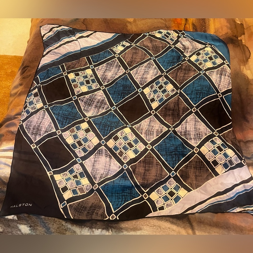 Halston Geometric Pattern Silky Scarf, 90x90cm